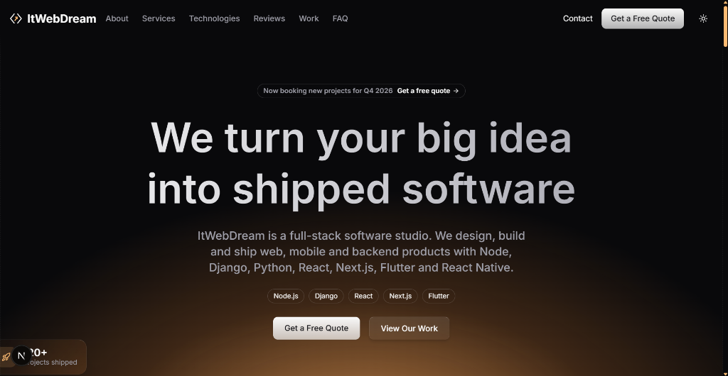 ItWebDream — software studio site built by Tech Yugantar